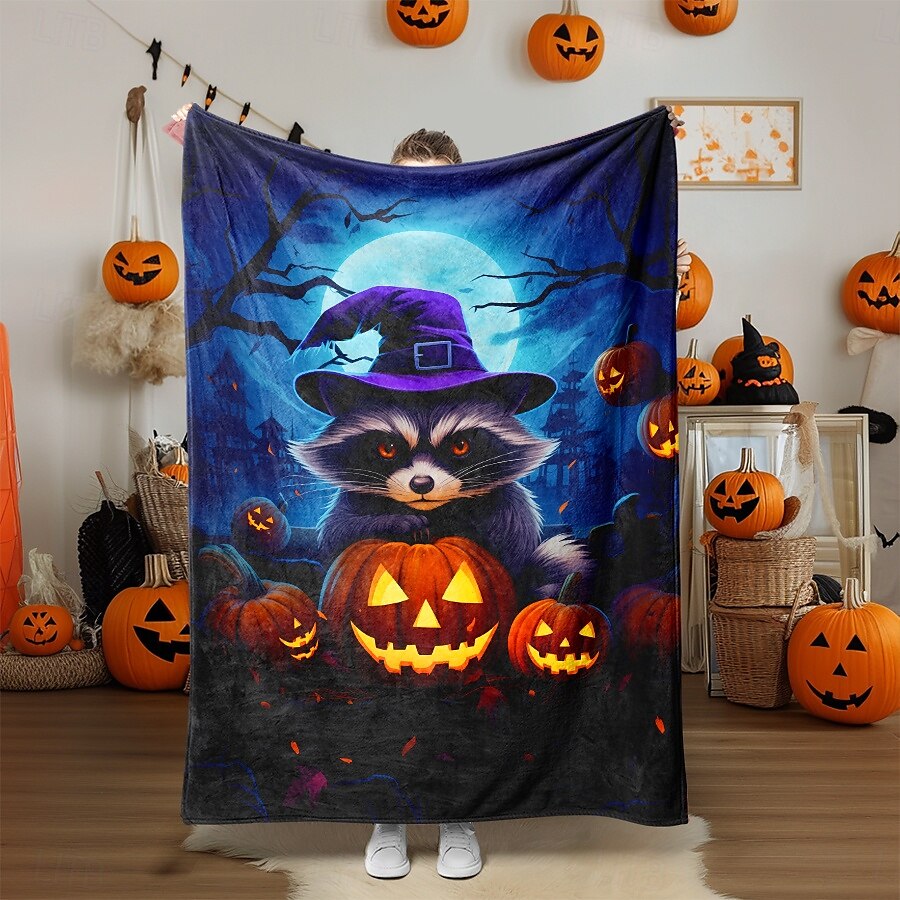 cobertor com tema de halloween com personagens e abóboras aconchegante e assustador de 2025 por $27.99 –P3