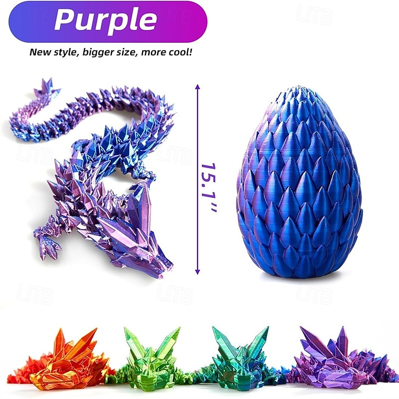 3D drukowane smocze jajo tajemniczy kryształowy smok zabawki fidget, ruchomy smok dekoracja biurka domowego wielkanocna niespodzianka jaja dinozaurów zabawki fidget dla dorosłych dla autyzmu 2025 - $33.99 –P3