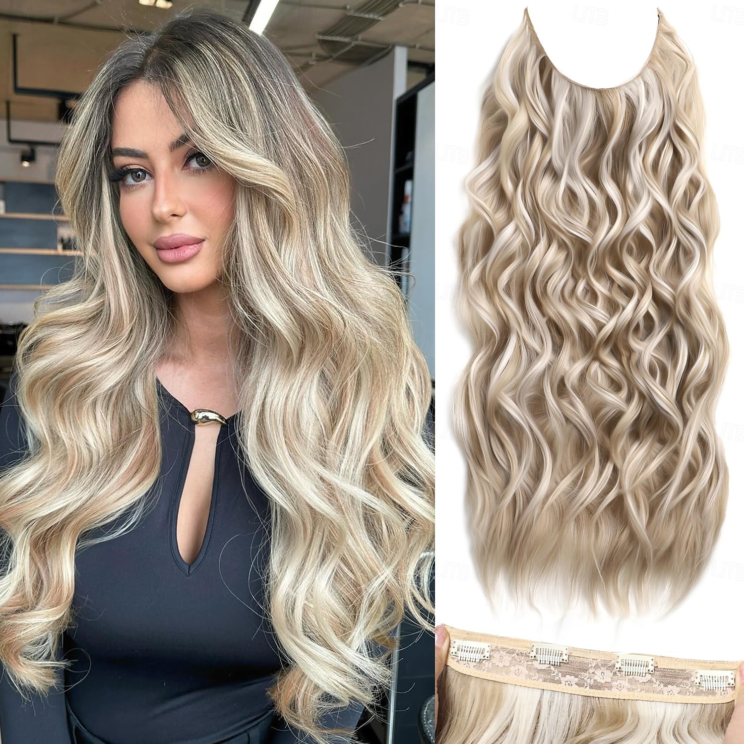Bouclé Clips Cheveux Synthétiques Longue Extension des cheveux A Clipser 4 pièces Doux Résistant à la chaleur Femme de 2025 ? $13.49 –P1