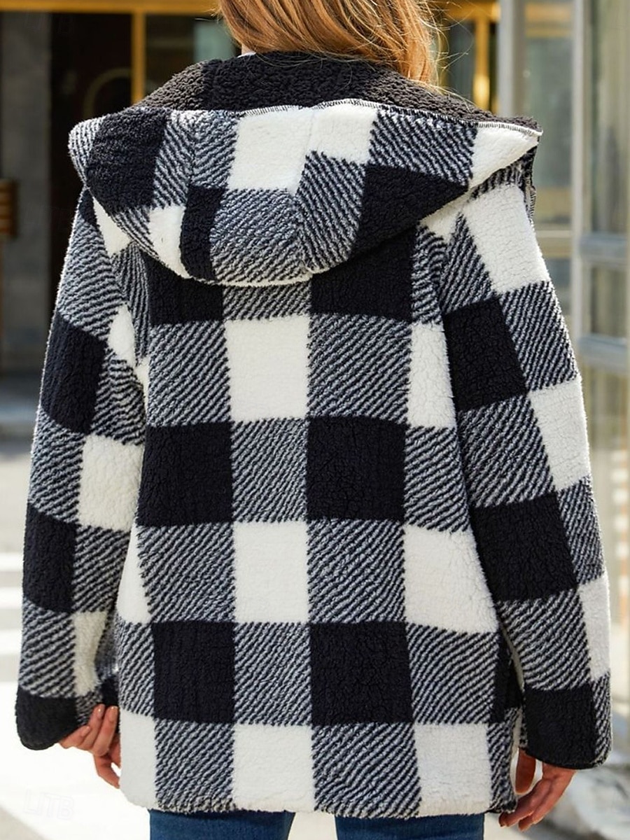 Per donna Giacca in pile Cappotto teddy Giacca con cappuccio Tenere al caldo Traspirante Tasche In pile Informale A quadri Da mare Strada Da tutti i giorni Per uscire Apertura anteriore Standard Felpa del 2025 a $62.99 –P2