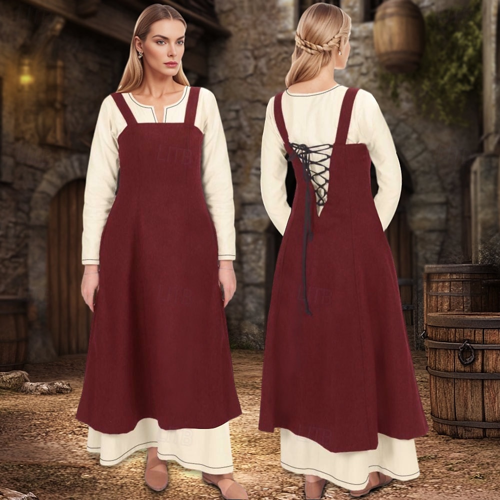 Șorț viking medieval pentru femei, cu rochie tunică cu dantelă la spate, 2 buc ținute pentru larp ren faire târg renascentist, carnaval, rochie de halloween 2025 - $48.99 –P3