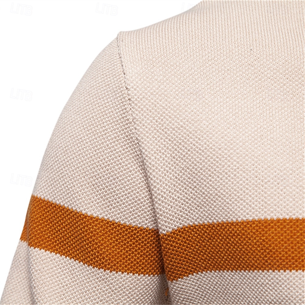 Marke hochwertige Baumwollpullover für Männer Reißverschluss Rollkragen Pullover Männer Herbst Winter gestreiften warmen Herren Polo-Pullover 2026 - $48.99 –P4