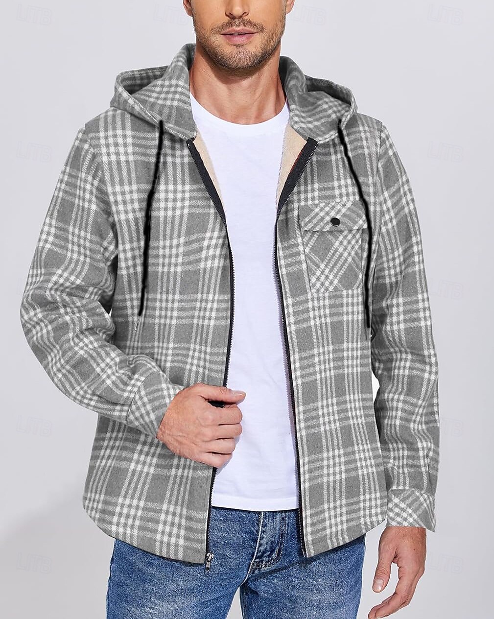 Herren Hemdjacke Kapuzenjacke Shacket Flanell-Fleecejacke Täglich Urlaub warm Mit Kapuze Herbst Winter Schottenstoff Kariert Modisch Strassenmode Kargen Standard Schwarz Dunkelrot Hellgrün Rote Blau 2025 - $60.99 –P15