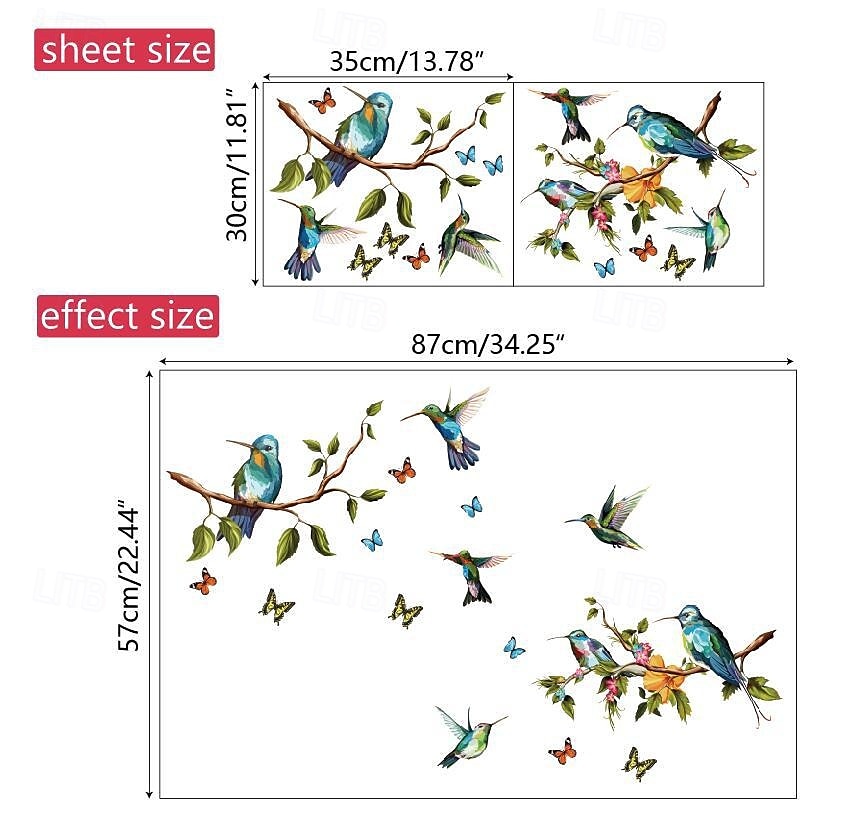 1 Set Of Hummingbird Wall Decals, Peel And Stick, Bird Flower Wall Stickers Decor, Butterfly, Plant Vinyl Glass Wall Decals For Home, Removable Stickers For Bedroom, Window 2025 - $9.49 –P6