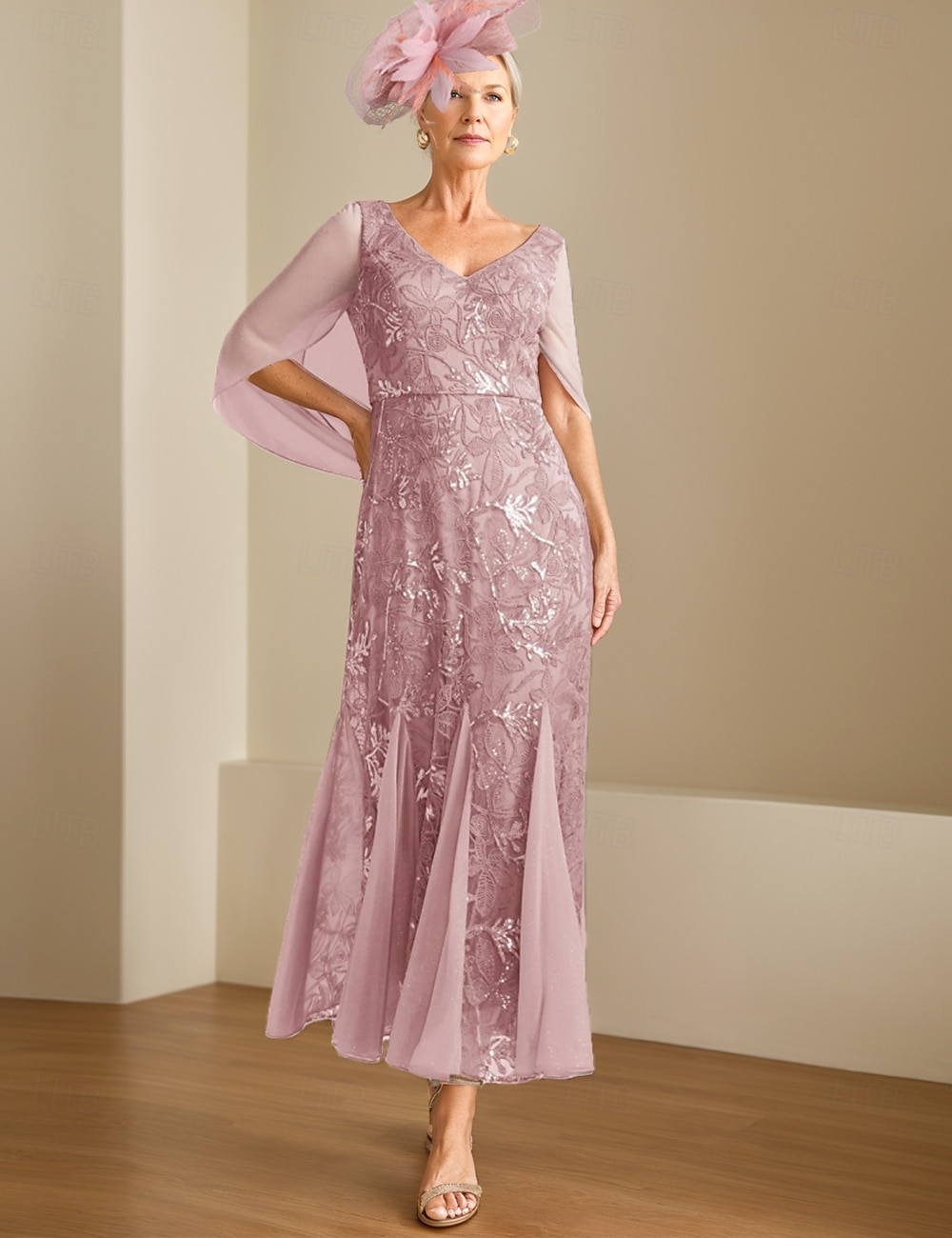 Šaty A-Line pro matku nevěsty elegantní V výstřih délka po kotníky šifón poloviční rukáv s krajkou jednobarevné free custom size 2025 - $179.99 –P1
