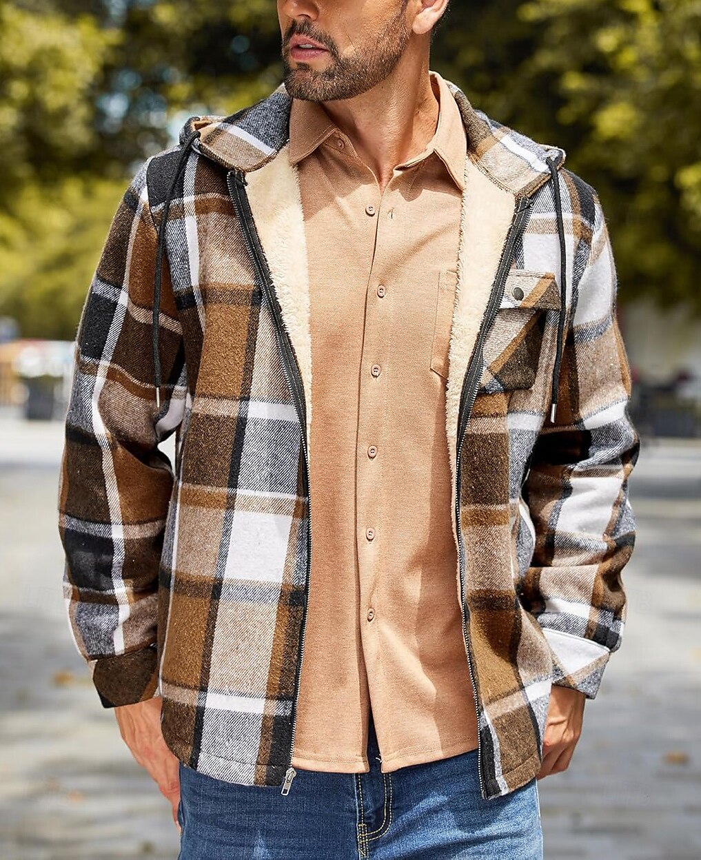 Herren Hemdjacke Kapuzenjacke Shacket Flanell-Fleecejacke Täglich Urlaub warm Mit Kapuze Herbst Winter Schottenstoff Kariert Modisch Strassenmode Kargen Standard Schwarz Dunkelrot Hellgrün Rote Blau 2025 - $60.99 –P26