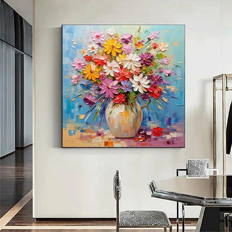 3D-Blumengemälde, handgefertigt, Palettenmesser, Blumen, Gemälde, Wandkunst, groß, rot, gelb, 3D-Strukturgemälde, moderne dekorative Gemälde, handgefertigt, Impressionismus, abstraktes Blumenölgemälde 2025 - $116.99 –P2