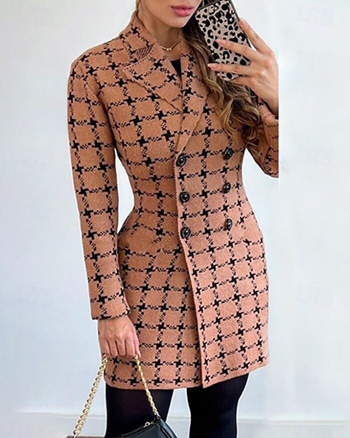 Women's Overcoat Thickened Button Down Winter Lattice Print Lapel Coat for women 2025 - $33.99 –P4