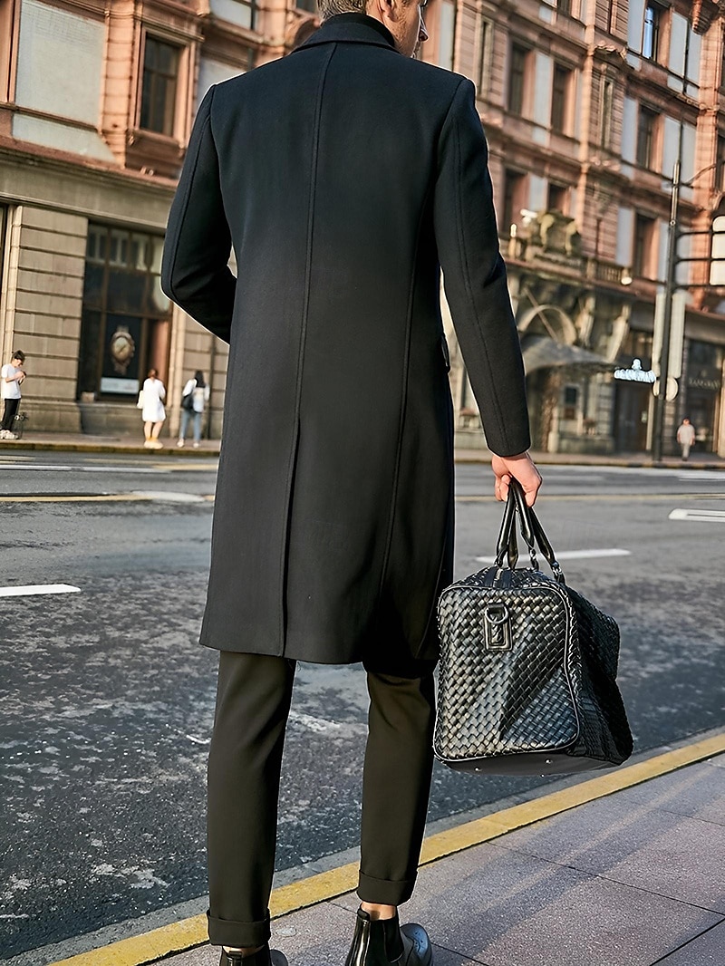 Male Overcoat Coat Trench Coat Daily Wear Buckle Fall & Winter Solid / Plain Color Leisure Lapel Long Camel Black Gray Jacket 2025 - $48.99 –P6