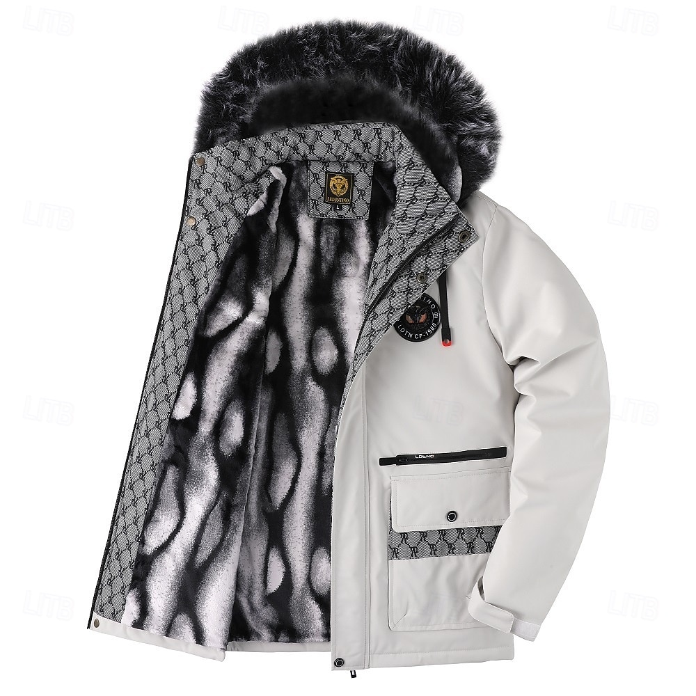 Herre Vinterjakke Sport Coat Turjakke Parkas Sport & Utendørs Camping & Vandring Vanntett Vindtett jakke Pelskanter Høst Vinter Helfarge Aktiv Med hette Normal Svart Hvit Jakker 2026 - $82.99 –P2