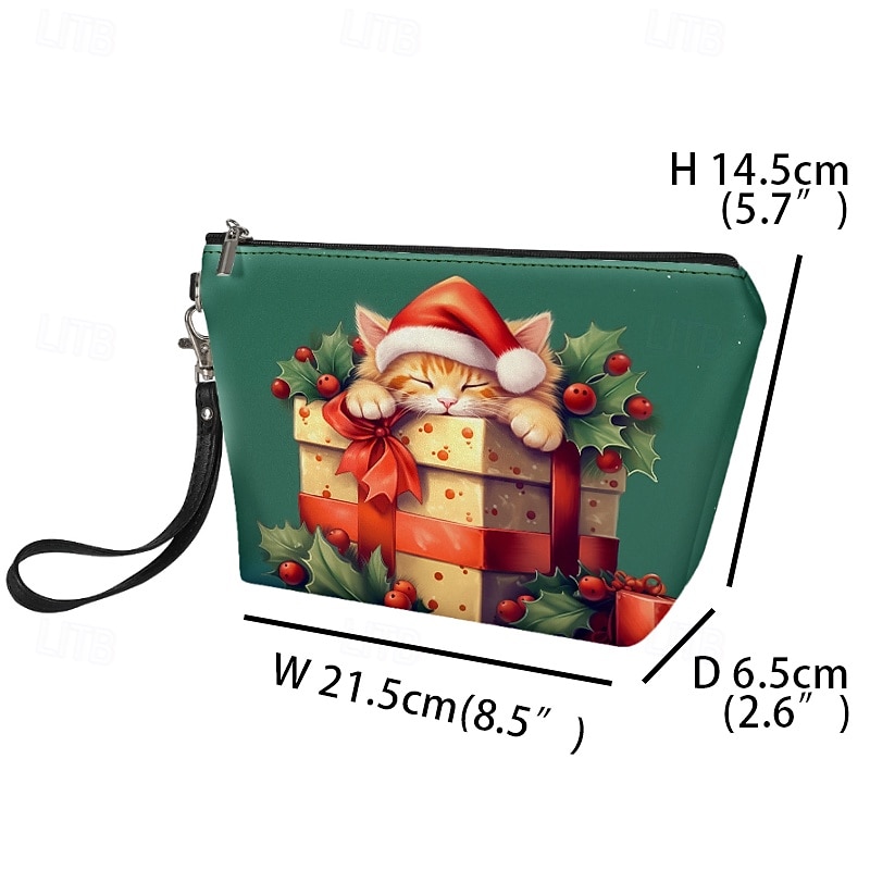 Women's Christmas Cat Print Wristlet Clutch Bag with Gift Box Design, Holiday-Themed Women's Purse for Festive Occasions 2025 - $18.99 –P5