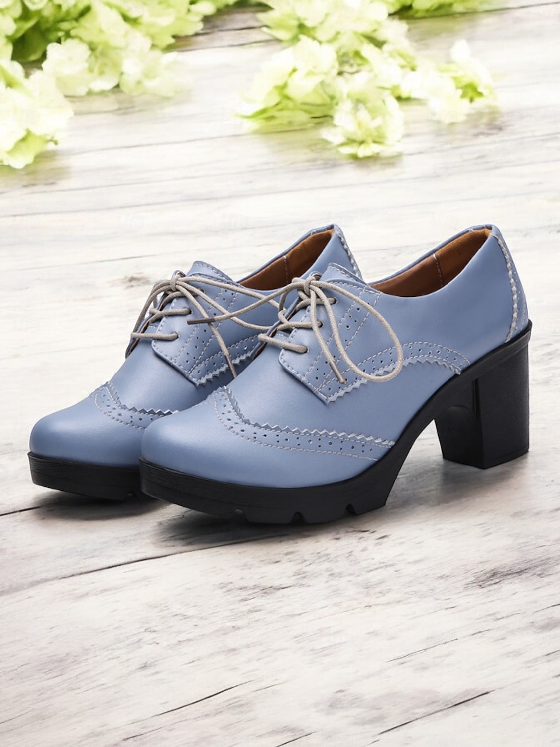 női világoskék fűzős brogue vaskos sarkú oxford cipő – vintage ihletésű platformsarkú hétköznapi és irodai viselethez 2025 - $54.99 –P10