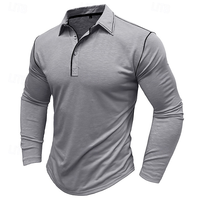 Men's Polo Shirt Golf Shirt Casual Sports Lapel Long Sleeve Fashion Basic Plain Button Pocket Spring & Fall Regular Fit White Yellow Army Green Blue Light Grey Polo Shirt 2025 - $22.99 –P5