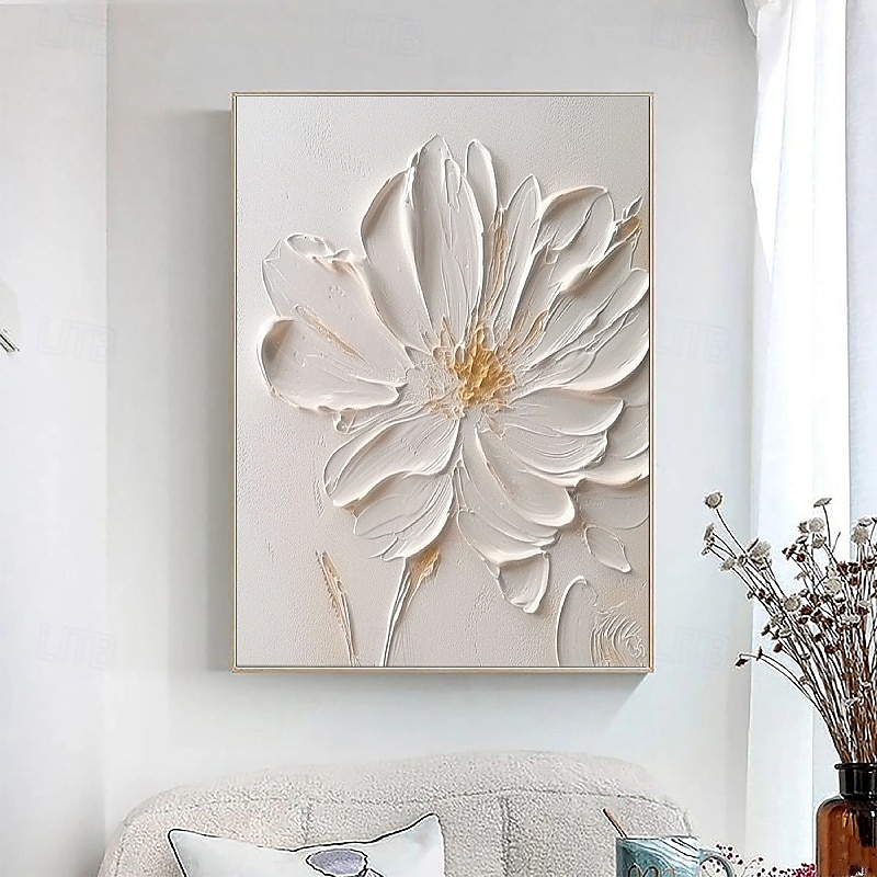 Ölgemälde handgemaltes 3D-Blumengemälde, handgefertigtes Palettenmesser, Blumen, Ölgemälde, Wandkunst, großes 3D-weißes Strukturgemälde, moderne dekorative Gemälde, Impressionismus, abstraktes weißes 2025 - $131.99 –P9