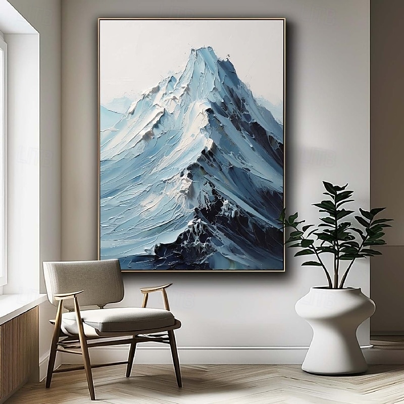 blau-weißes Schneegemälde, handgemachtes Berggemälde, dickes strukturiertes Kunstwerk, Ölgemälde, handgemaltes Berggemälde mit Palettenmesser, personalisiertes 3D-Ölgemälde, Wohndekor 2025 - $116.99 –P12