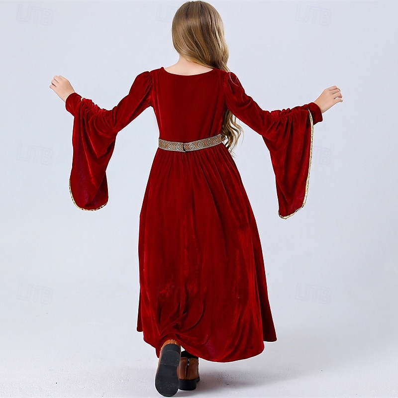 Book Week 2026 Kids Girls' Cosplay Dress Cosplay Custome Party Dress Solid Color Long Sleeve Performance Patchwork Vintage Gothic Halloween Custome Maxi Vintage Dress Party Dress Summer 2026 - $39.99 –P3