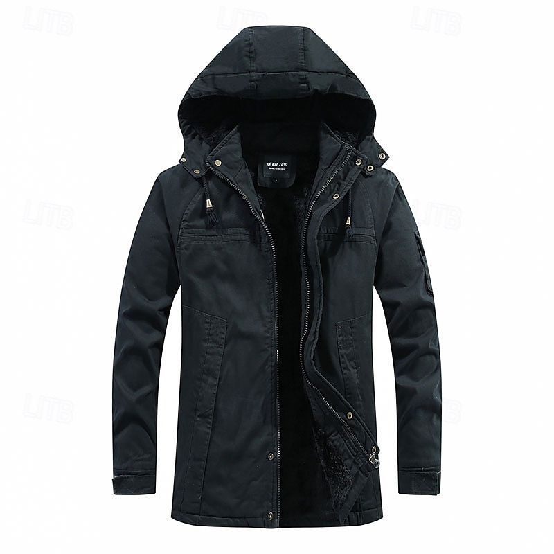 Herren Winterjacke Fleecejacke Freizeitjacke Täglich Urlaub warm Tasche Vlies Herbst Winter Glatt Modisch Strassenmode Mit Kapuze Standard Schwarz Khaki Armeegrün Jacken 2025 - $67.99 –P11