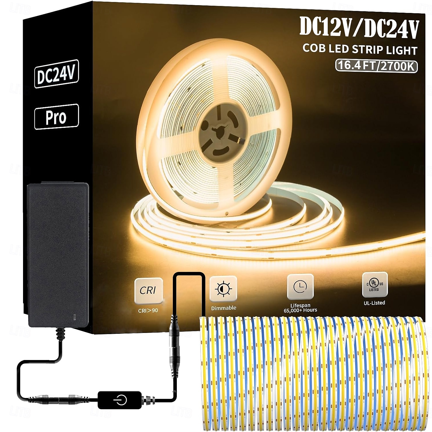 zdm new stepless dimming16.4ft 5m cob led bandă de lumină cri 80 60w led frânghie lumină bendabil bandă de lumină potrivită pentru iluminat high-end dc12v dc24v 2025 - $50.99 –P9