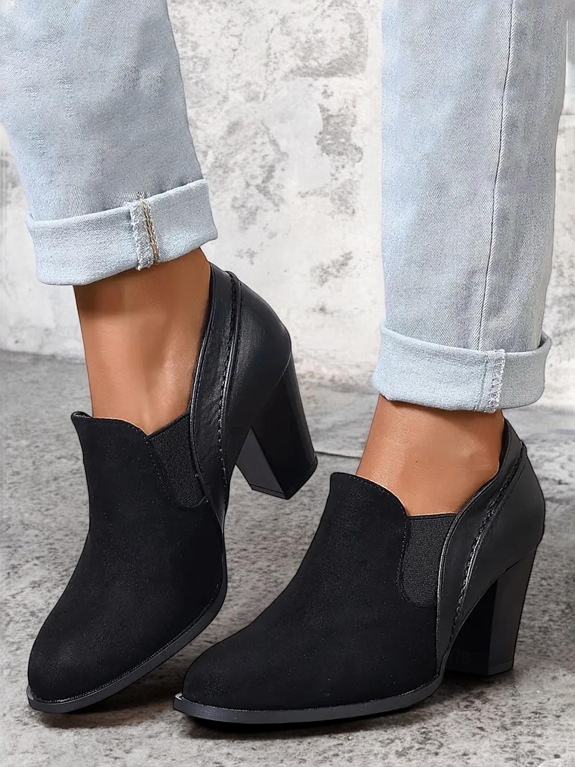 Women's Black Faux Suede Block Heel Slip-On Ankle Shoes – Comfortable and Stylish Office Pumps 2025 - $42.99 –P7