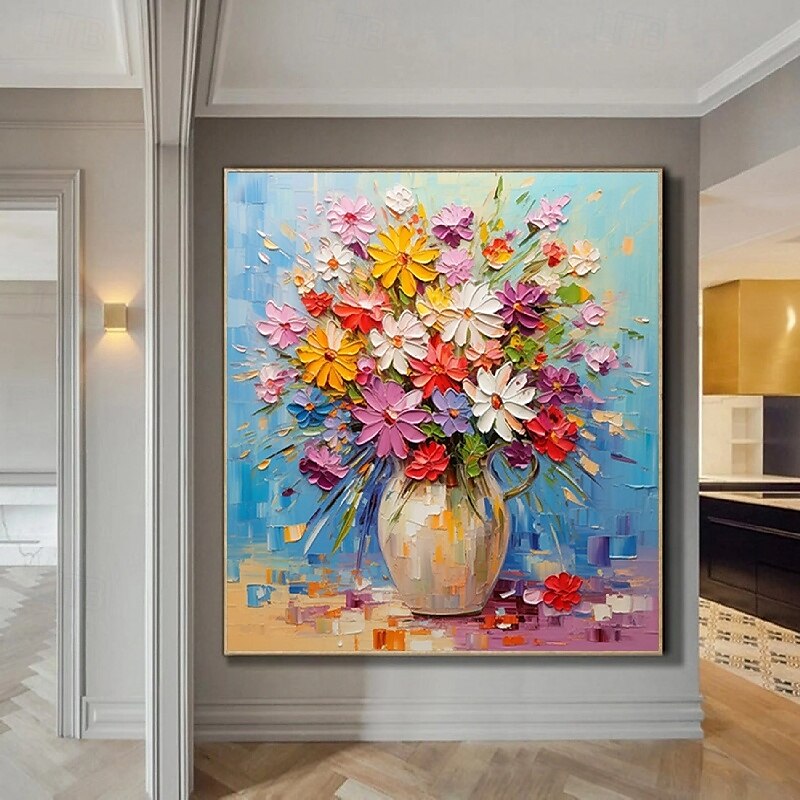3D-Blumengemälde, handgefertigt, Palettenmesser, Blumen, Gemälde, Wandkunst, groß, rot, gelb, 3D-Strukturgemälde, moderne dekorative Gemälde, handgefertigt, Impressionismus, abstraktes Blumenölgemälde 2025 - $116.99 –P5