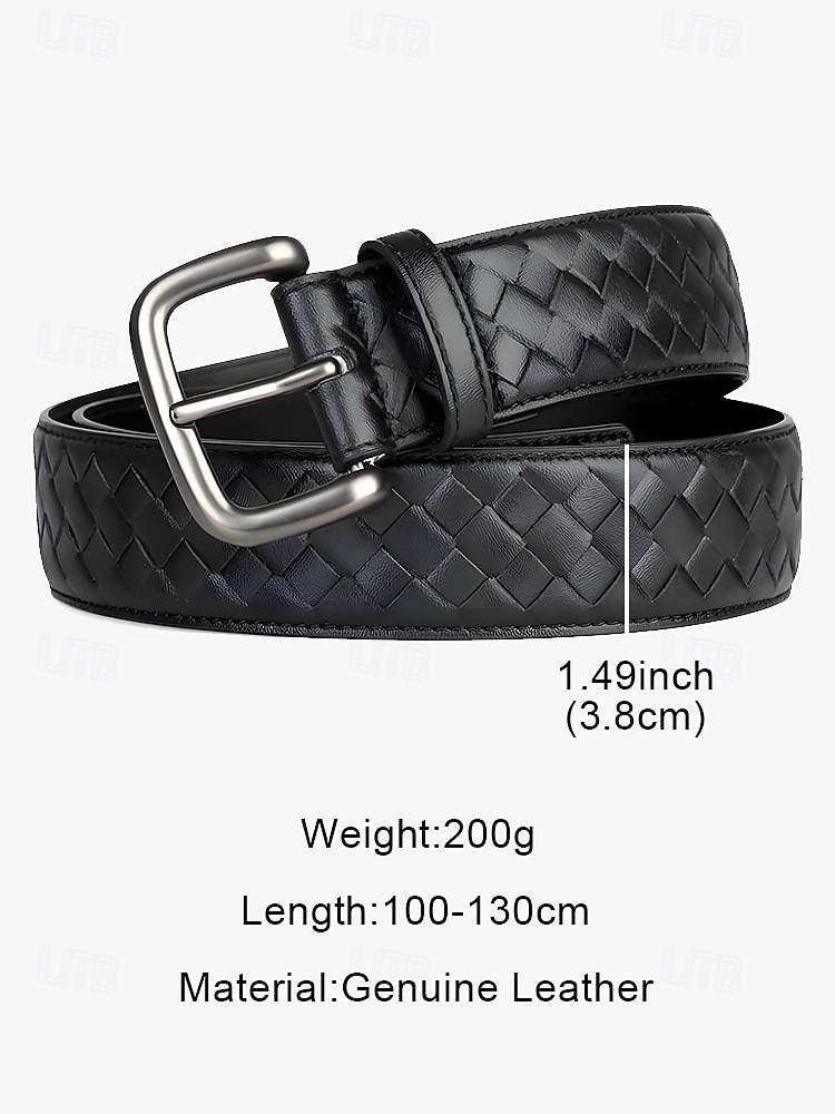 Men's Woven Leather Belt – Premium Buckle, Casual and Formal Wear, Available in Blue, Gray, Brown, Black 2025 - $24.99 –P5
