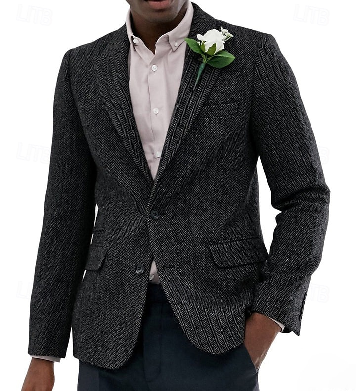 Men's Tweed Blazer Notch Collar Vintage Herringbone Blazer Burgundy Brown Green Standard Fit Single Breasted Two-buttons 2026 - $84.99 –P4