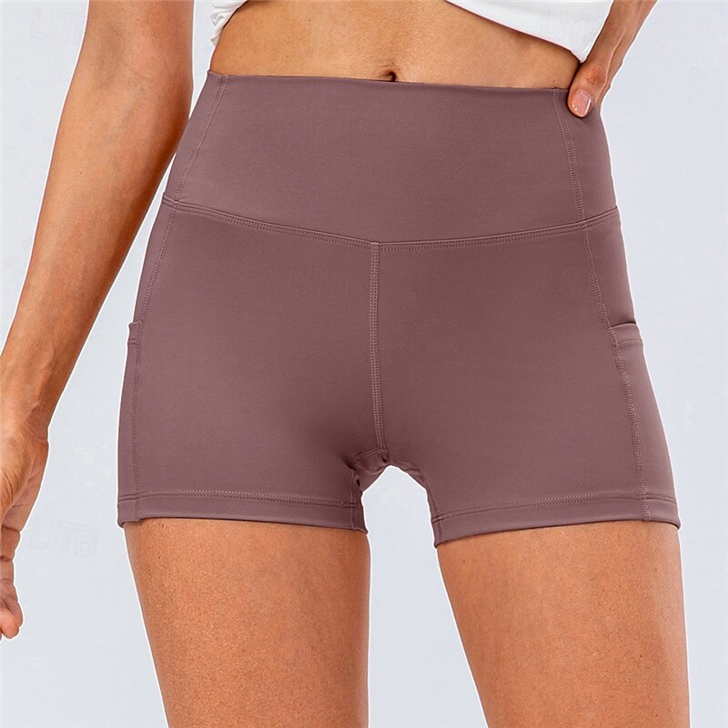 Women's Gym Shorts Yoga Shorts Workout Shorts with Phone Pocket High Waist Yoga Gym Workout Pilates Shorts Black White Yellow Sports Activewear Stretchy Slim 2025 - $17.99 –P4