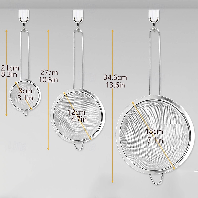 lot de 3 passoires à mailles fines multifonctions en acier inoxydable avec poignée robuste de 2025 ? $13.99 –P2