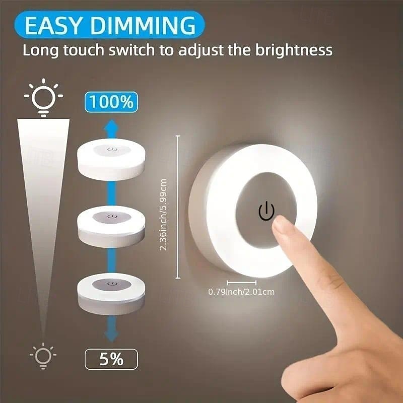 beröringsljus led kranljus 3 färger justerbar garderobslampa bärbar trådlös under skåplampor dimbara lampor för sovrum köksbänk trappa hall 2025 - $8.49 –P5