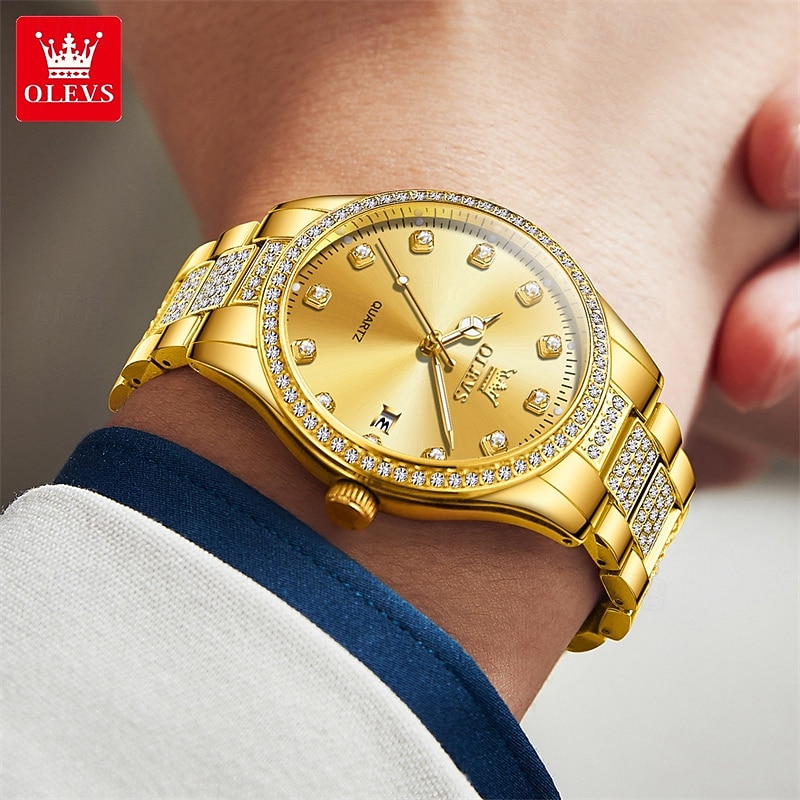 nieuwe olevs olevs merk heren stalen band horloge met diamanten lichtgevende kalender modetrend eenvoudig zakelijk quartz horloge vakantie waterdicht sport heren polshorloge 2025 - $31.99 –P17
