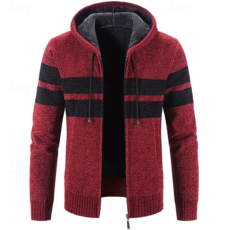 Per uomo Cardigan Maglione Maglione corto Maglione con zip Maglione lavorato a maglia A coste Maglia Standard Collage Tasche Color Block Con cappuccio Di tendenza Classico Da tutti i giorni del 2025 a $43.99 –P2