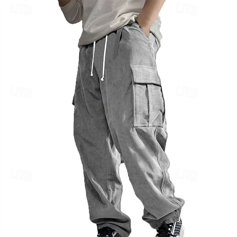 Men's Cargo Pants Corduroy Pants Trousers Straight Leg Sweatpants Elastic Waist Drawstring Multi Pocket Plain Wearable Outdoor Daily Camping & Hiking Fashion Classic Black Army Green 2026 - $28.99 –P8