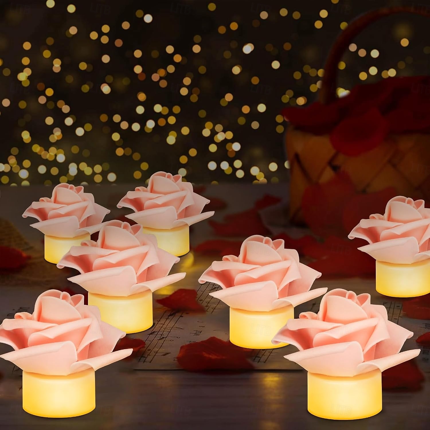 12 יחידות led אורות תה נרות מלאכותיים עלי כותרת של ורדים אור נר חשמלי נר רומנטי נר ללא להבות מופעל על סוללה חג המולד ולנטיין מסיבת יום הולדת לחתונה קישוט סצנת 2025 - $22.99 –P4