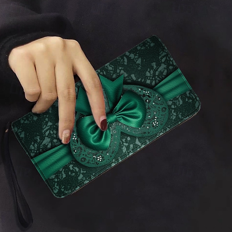 Grünes Reißverschlussportemonnaie für Damen mit Schleife und Spitze und Handschlaufe – stilvolle Clutch für Abendveranstaltungen, Partys und formelle Anlässe 2025 - $19.99 –P1