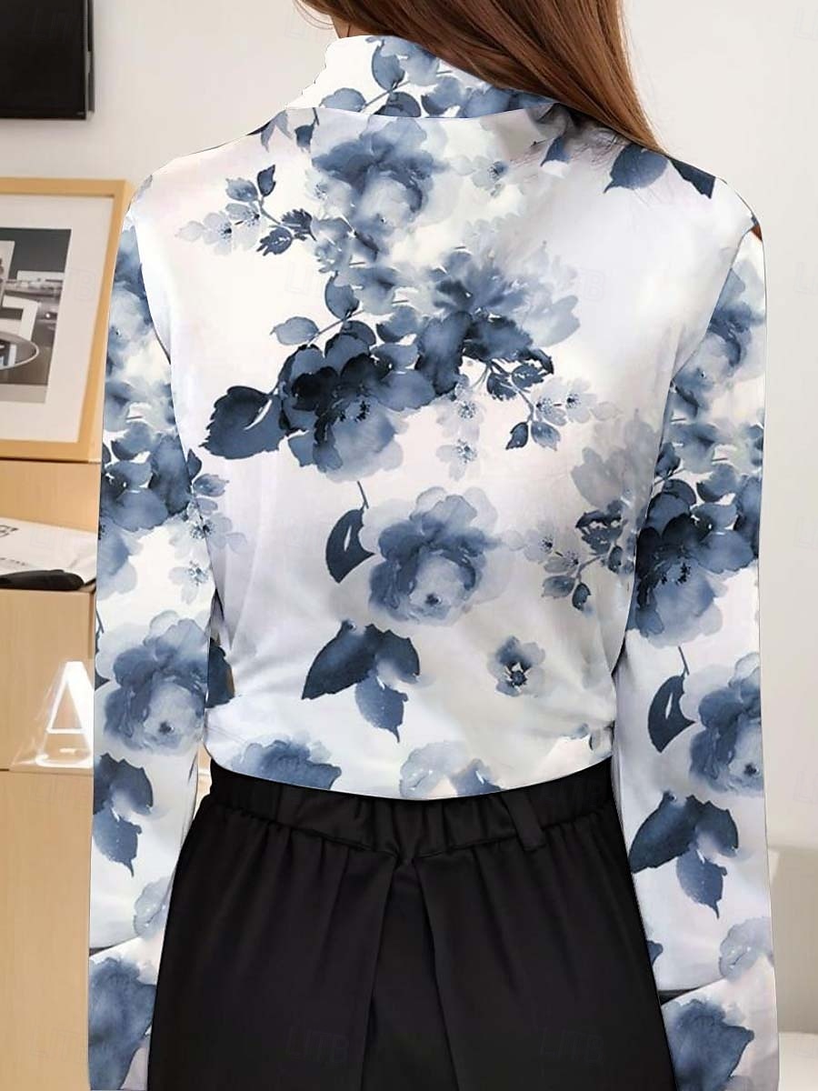 Kvinnors Tunika T-shirt Blomster Elegant Långa Ärmar Biskopsärmar Asymmetrisk Daglig Vit Höst Vinter 2025 - $24.99 –P2
