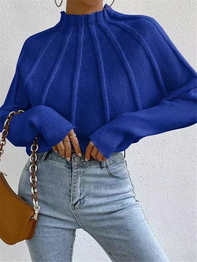 Damen Pullover Modisch Täglich Feste Farbe Stehkragen Strick Textur Fledermaus Ärmel Langarm Normale Oberteile Stricken Heim Arbeit Täglich Schwarz Weiß Herbst Winter 2025 - $35.99 –P5
