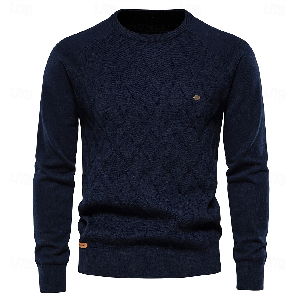 Argyle Basic Herrenpullover einfarbig Oansatz Langarm Strickpullover Herren Wintermode neue warme Pullover für Männer 2025 - $41.99 –P8