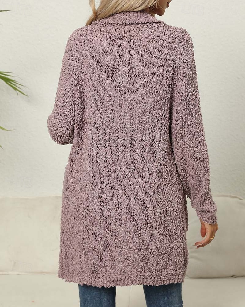 Damen Strickjacke Elegant Modisch Täglich Feste Farbe Öffnung vorne Strick Textur Langarm Lange Oberteile Stricken Arbeit Grün Dunkelviolett Herbst Winter 2025 - $77.99 –P5