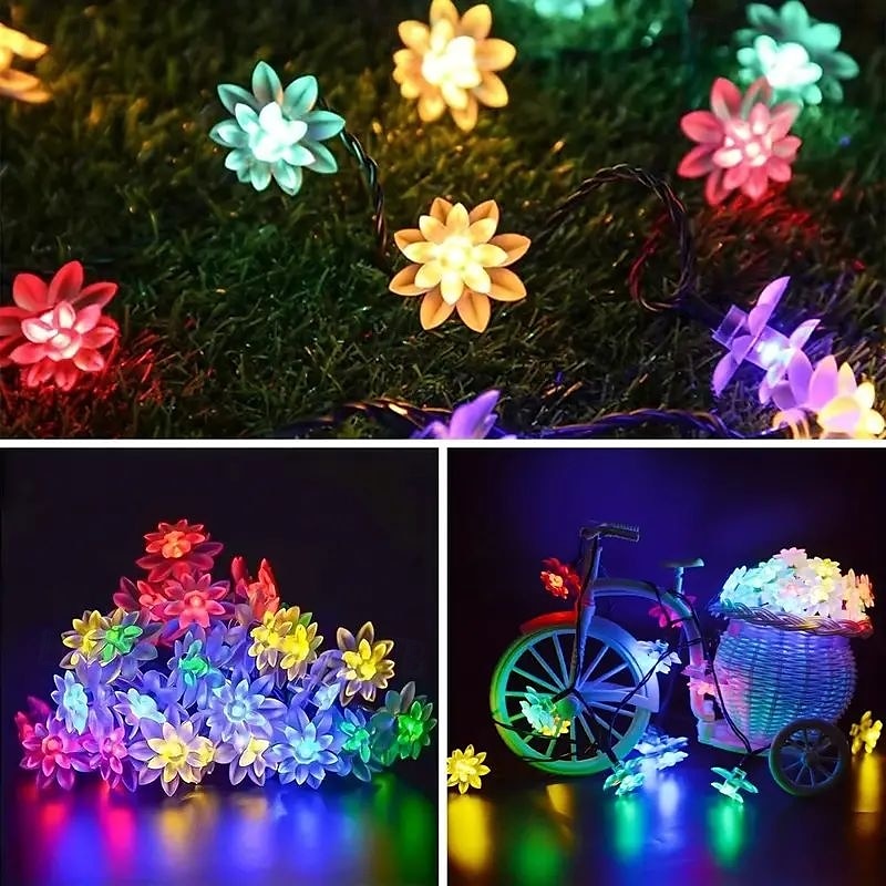 solar lotus blomsterstrenglys – 20/30/50 led dobbeltlags kronbladlys, 8 moduser, vanntette dekorative lys for utendørs hage, hage, juletre og fest fargerik/varm hvit 2025 - $11.99 –P6