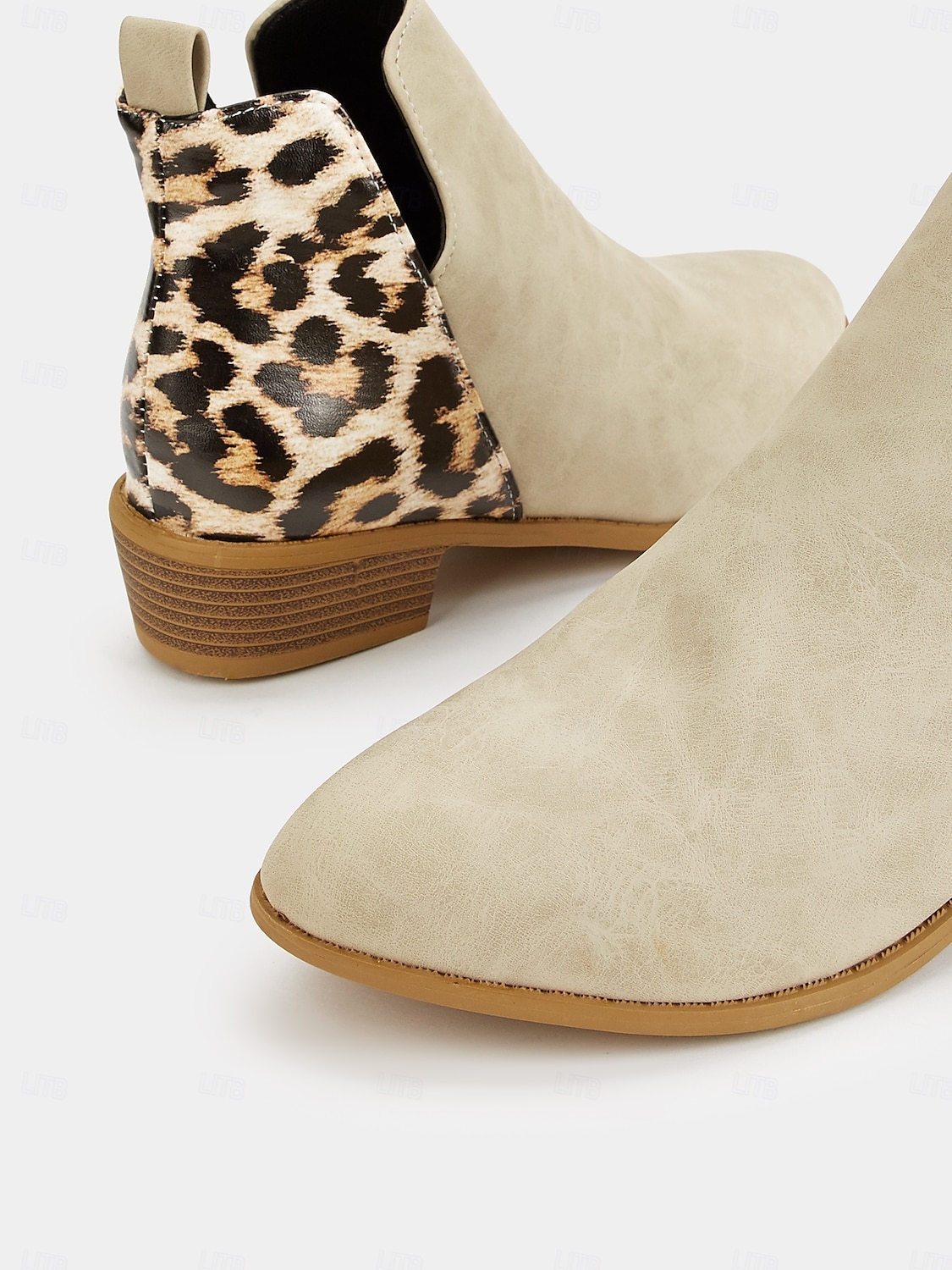 Beige Damen Stiefeletten mit Leopardenmuster und niedrigem Blockabsatz – trendige Booties mit seitlichem Reißverschluss für Freizeit und Alltag 2025 - $34.99 –P5