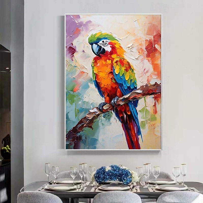 Pintura de loro con espátula grande, pintura al óleo de animales con textura abstracta hecha a mano de gran tamaño, arte de pared, hermosa pintura de pájaros, decoración de pared de sala de estar, 2026 - $119.99 –P6