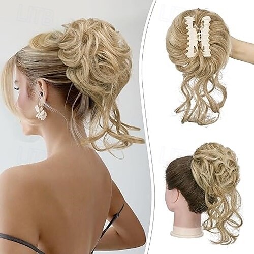 Chignon Chignon Con clip Capelli sintetici Pezzo di capelli Estensione capelli Ondulato Feste Giornaliero Da tutti i giorni Marrone scuro Argento Marrone del 2025 a $7.99 –P4