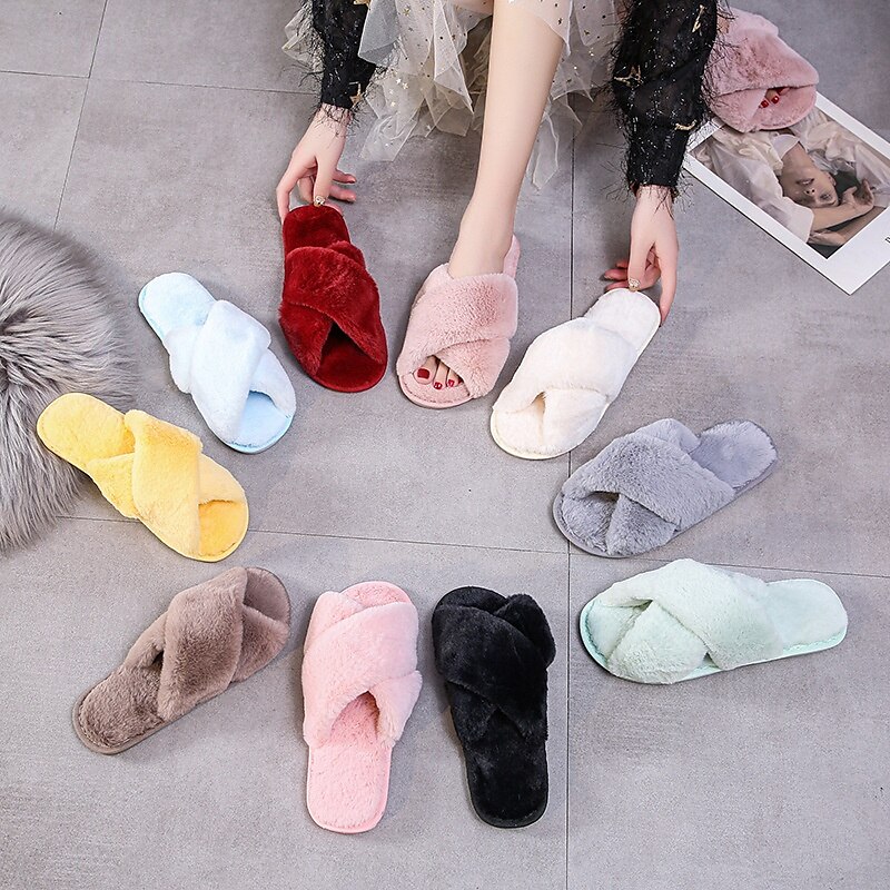 Women's Fuzzy Cross Band Slippers Memory Foam Home House Shoes with Open Toe Comfortable 2025 - $16.99 –P5