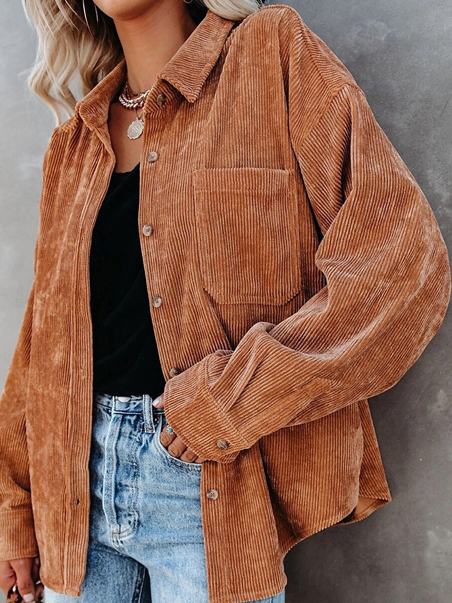 Women's Blouse Solid Color Casual Long Sleeve Shirt Collar Vacation Going out Pocket White Wine Orange Green Fall Winter 2025 - $24.99 –P4