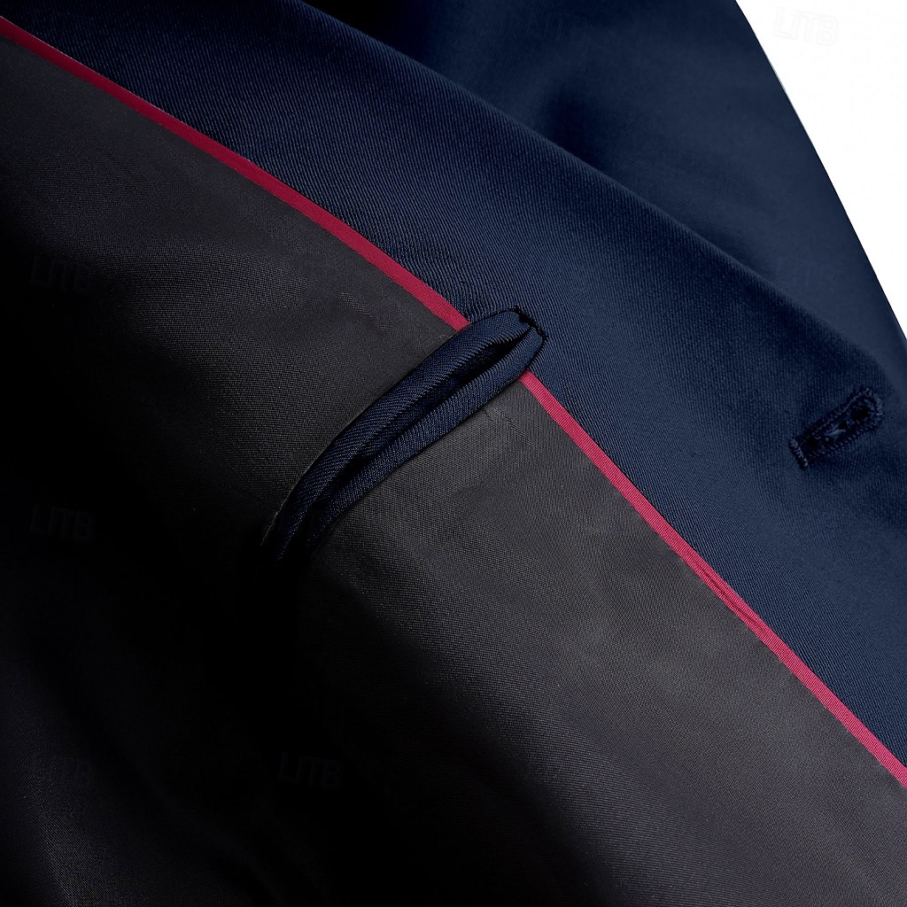 kavaj för män sportrock formell bröllopsdag elegant mode marinblå preppy blazer vår &amp;  höst polyester enfärgad knapp metall dubbelknäppt kavaj 2025 - $74.99 –P4