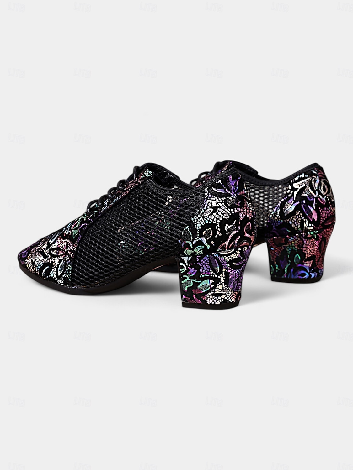 chaussures de danse à lacets en cuir noir pour femmes avec empiècements en maille et broderie florale, chaussures légères pour la danse de salon, latine et jazz de 2025 ? $46.99 –P3