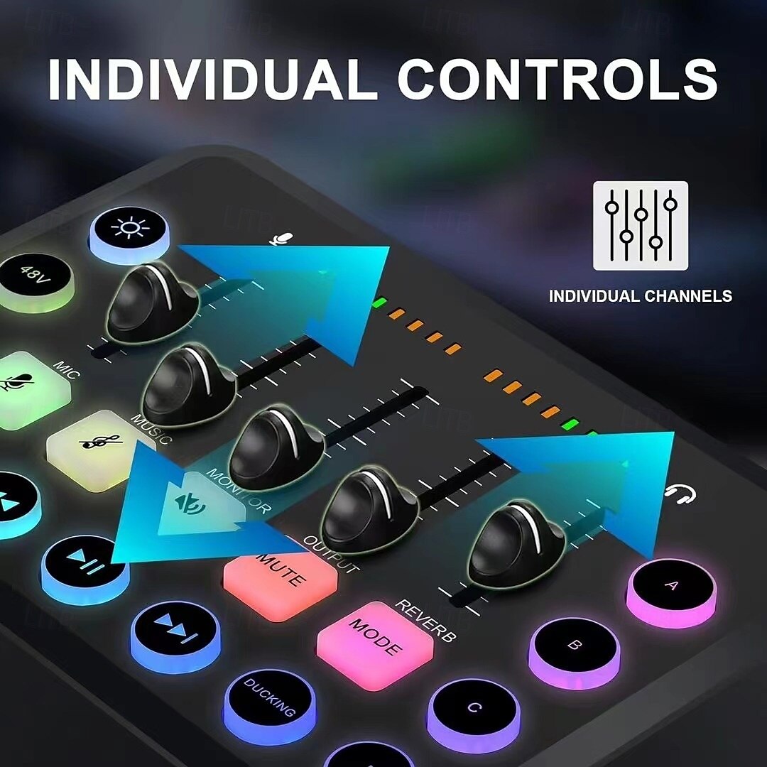 خلاط صوت للألعاب مزود بخمس قنوات RGB لبث بودكاست صوتي مباشر للألعاب 2025 - $71.99 –P8