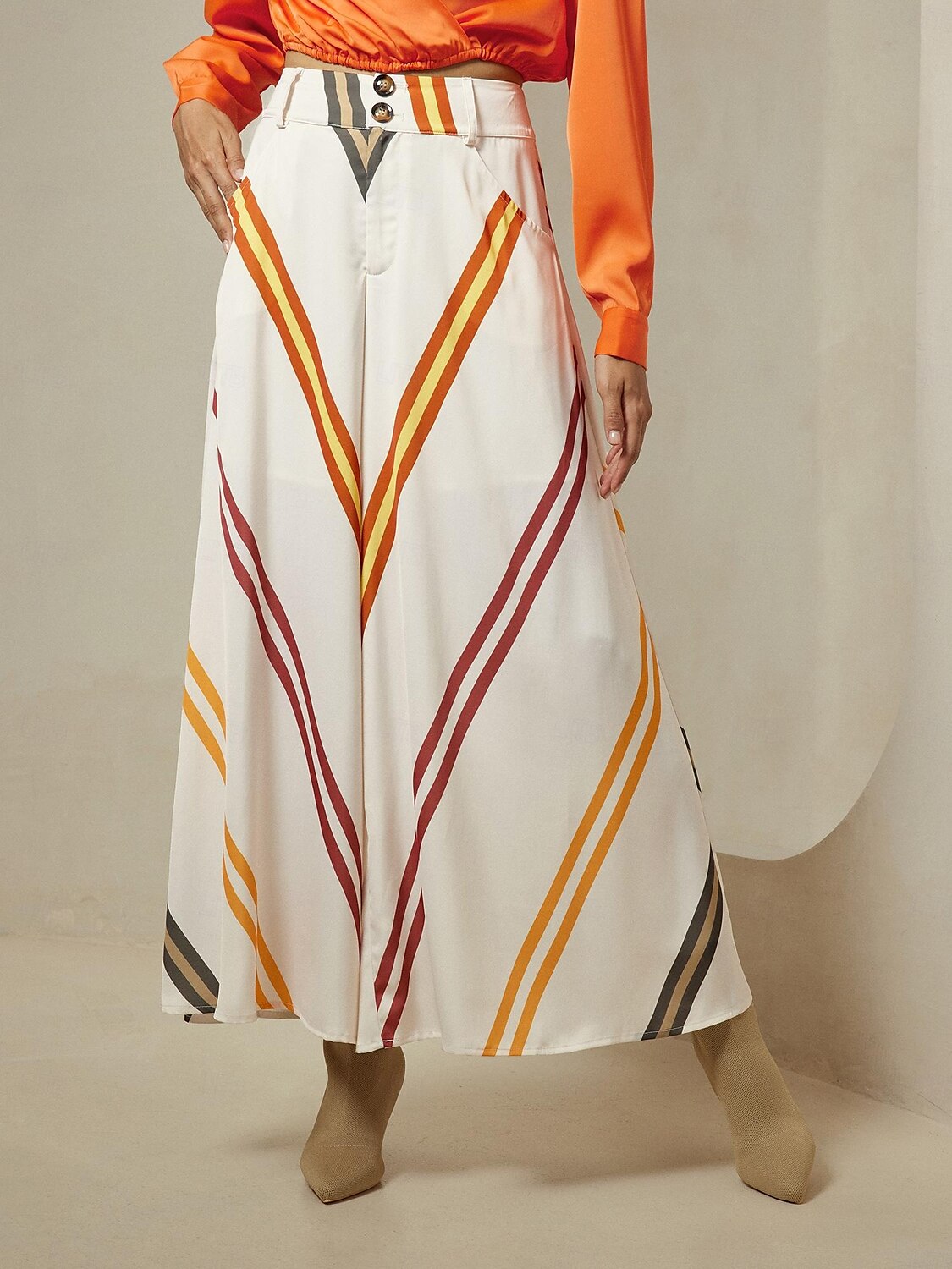 Satin Multi Color Stripe Wide Leg Casual Daily Pants 2025 - $59.99 –P5