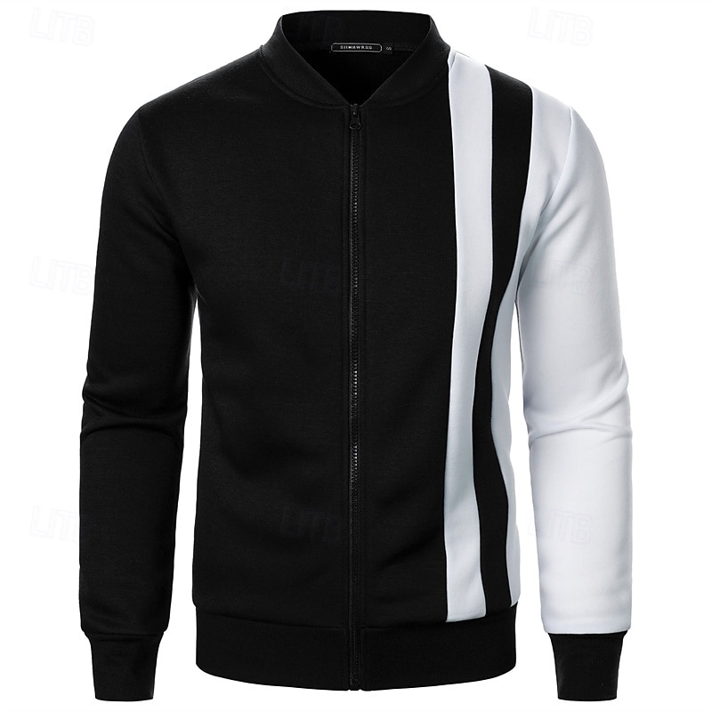 Men's Sweatshirt Zip Up Hoodie Full Zip Sweatshirt Black White Wine Navy Blue Khaki Standing Collar Color Block Zip Up Patchwork Sports & Outdoor Daily Holiday Polyester Streetwear Basic Casual 2026 - $27.99 –P10