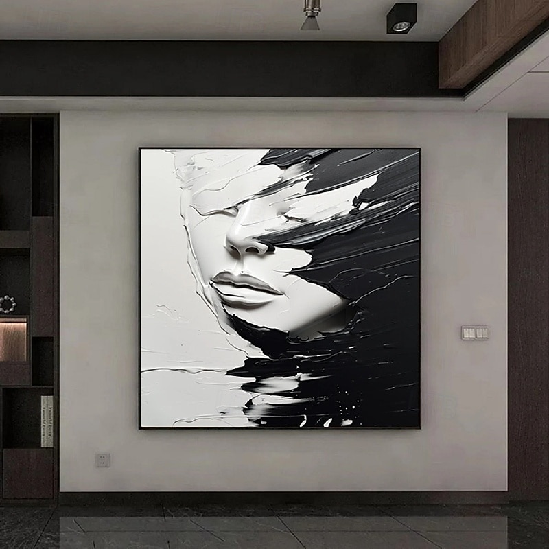 dipinto a olio astratto fatto a mano, dipinto a mano in bianco e nero, spatola, ragazza, dipinto a olio, figura in bianco e nero, pittura a olio, arte murale, grande dipinto in bianco e nero, pittura del 2025 a $131.99 –P8